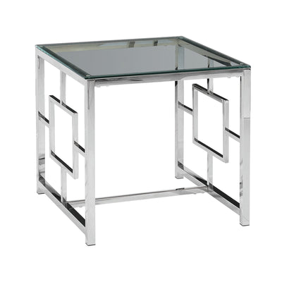 SILVER METAL/GLASS ACCENT TABLE