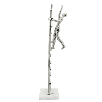 Metal Man Climbing Ladder, Marble Base, Silver