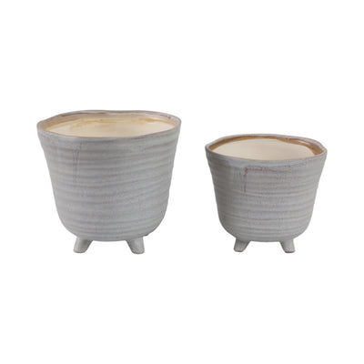 S/2 6/7 Organic Footed Planters, Ivory