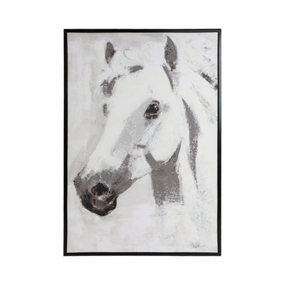 32X48 FRAMED HANDPAINTED WHITE HORSE