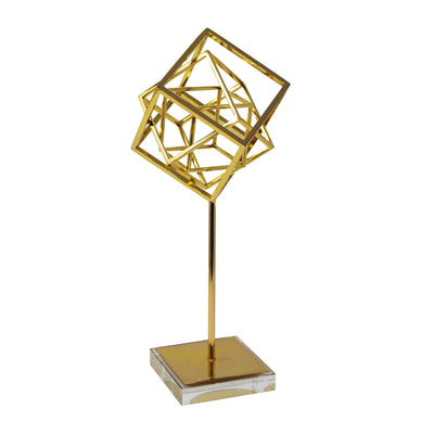 Metal Tabletop Sculpture On Crystal Base, Gold