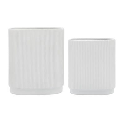 CER, 12H RIDGED VASE, WHITE