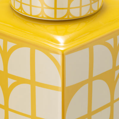 CER, 16H SQUARE JAR W/ LID, YELLOW/COTTON