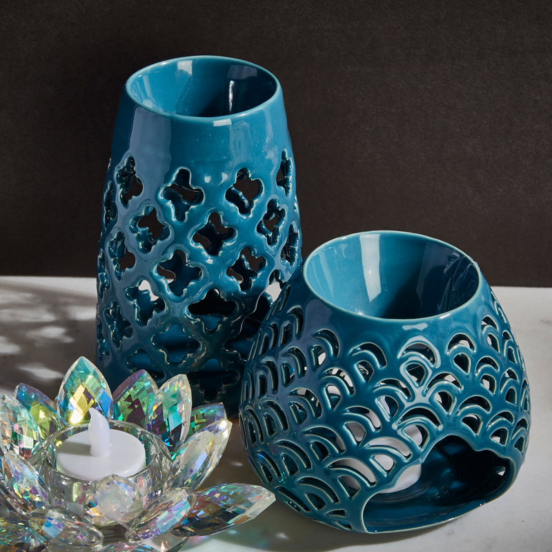 TEAL OIL BURNER CANDLE HOLDER, 4