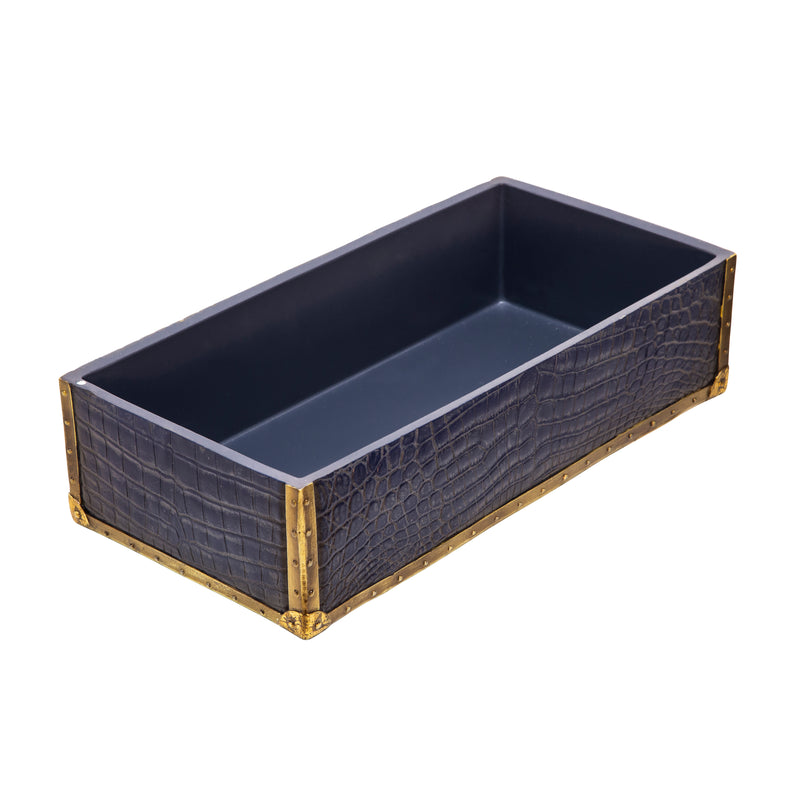 Polyresin Alligator Skin Box, Dark Blue