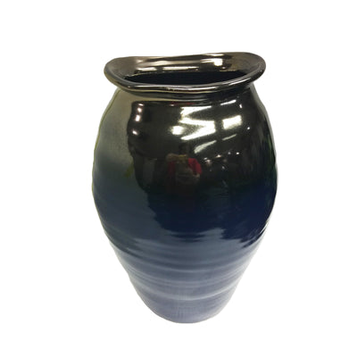 Decorative Ceramic Vase, Gun Metal / Blue