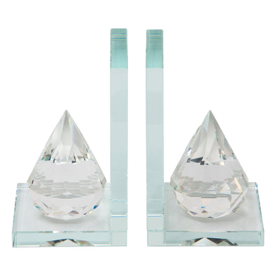 S/2 Crystal Diamond Bookends, Clear