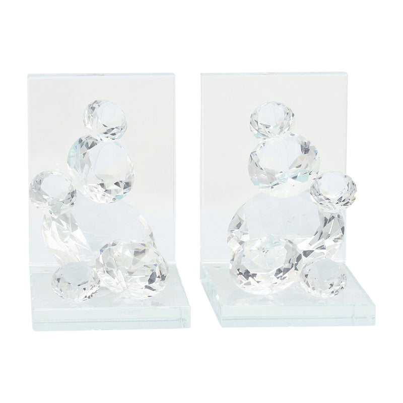 S/2 Crystal Diamond Bookends, Clear