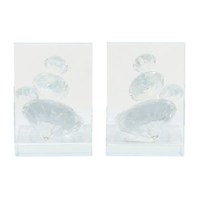 S/2 Crystal Diamond Bookends, Clear