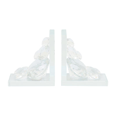 S/2 Crystal Diamond Bookends, Clear