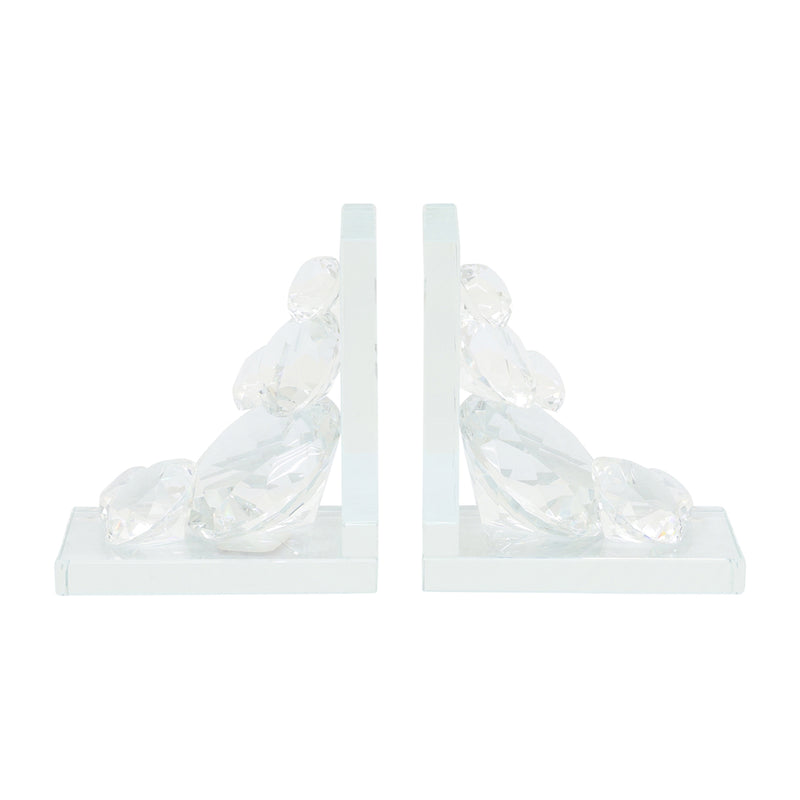 S/2 Crystal Diamond Bookends, Clear