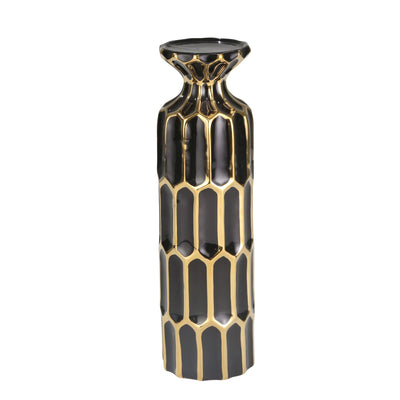 BLACK/GOLD PILLAR CANDLE HOLDER 13.75