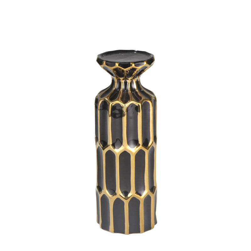 BLACK/GOLD PILLAR CANDLE HOLDER 7.75