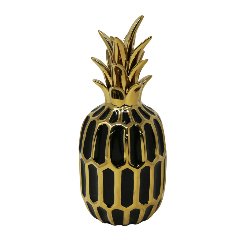 BLACK/GOLD CERAMIC PINEAPPLE 9.75