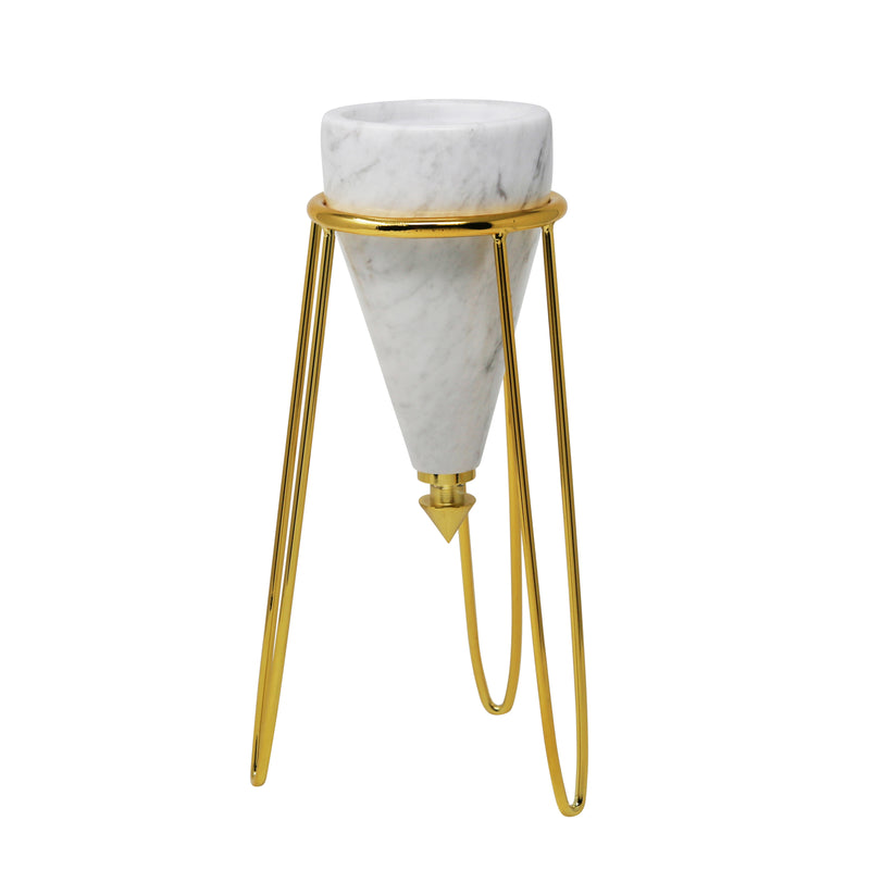 Metal/Marble Table Decor, White/Gold