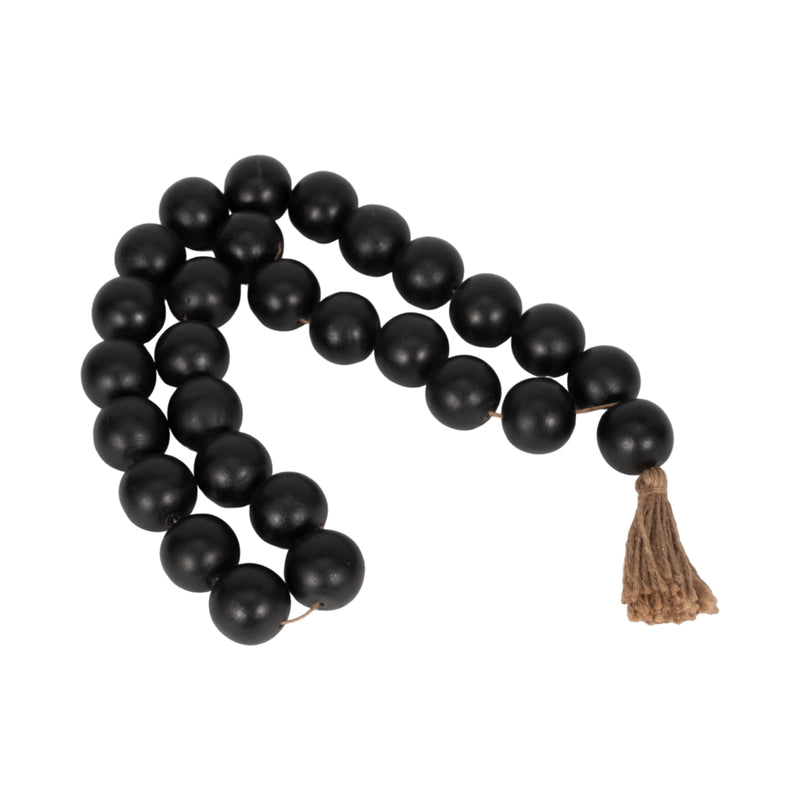 WOOD, 28 2 DBL BEADED GARLAND W/ TASSEL, BLACK