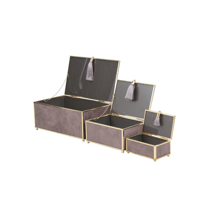 S/3 GRAY VELVETEEN BOXES W/ TASSEL