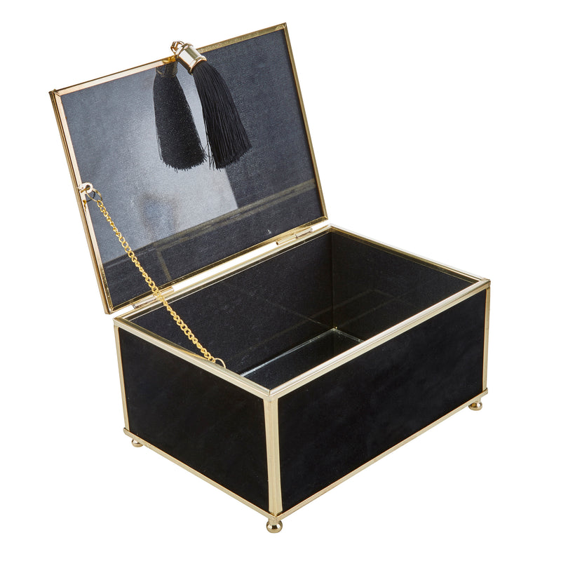 S/3 BLACK VELVETEEN BOXES W/ TASSEL