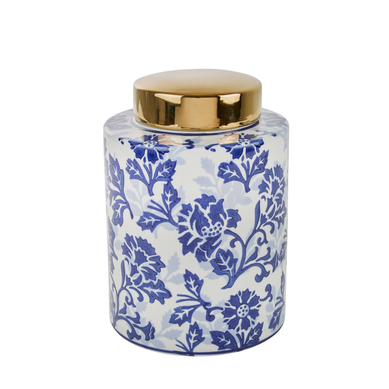 Ceramic Covered Jar, Blue/White