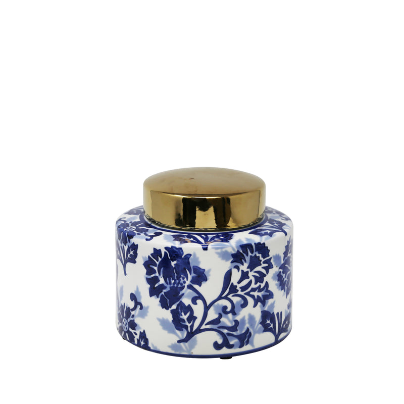 Ceramic Covered Jar, Blue/White