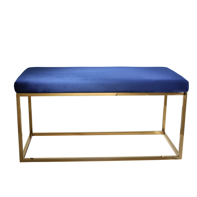 S/3 Velveteen Bench/Ottos, Gold/Navy, Kd