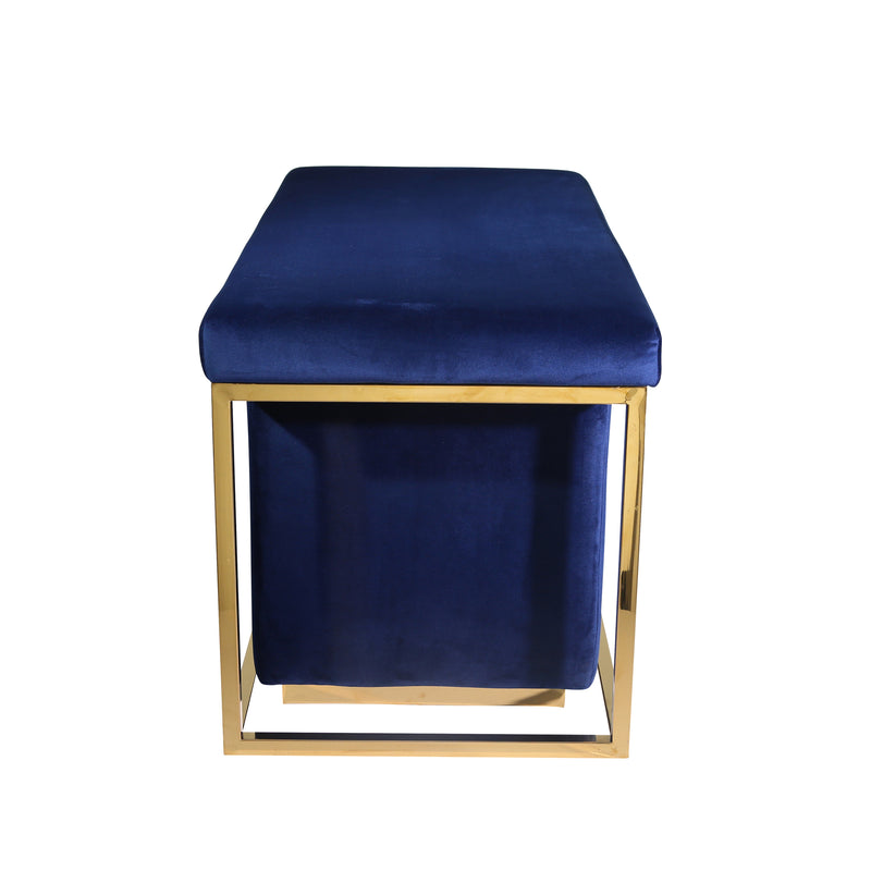 S/3 Velveteen Bench/Ottos, Gold/Navy, Kd