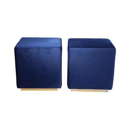 S/3 Velveteen Bench/Ottos, Gold/Navy, Kd