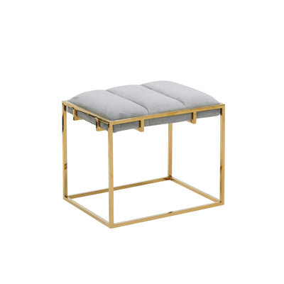 Velveteen Stool W/ Tufted Top, Gold / Gray