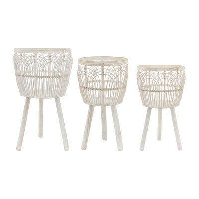 S/3 Bamboo Planters 11/13/15, White