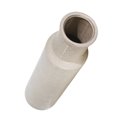 CERAMIC RIBBED CYLINDER VASE, IVORY,