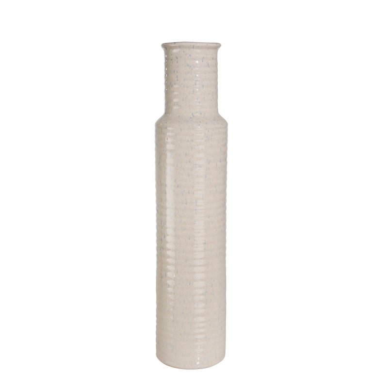 CERAMIC RIBBED CYLINDER VASE, IVORY,