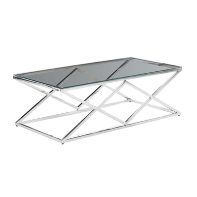 STAINLESS STEEL & GLASS COFFEE TABLE, SILVER  KD