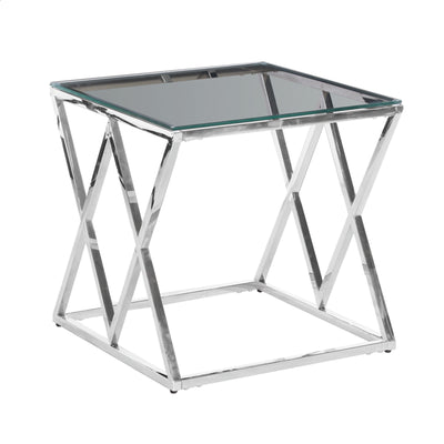 STAINLESS STEEL & GLASS SIDETABLE, SILVER  KD