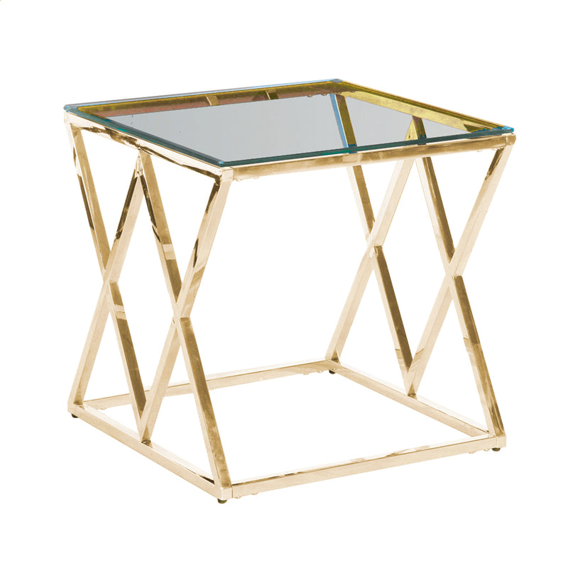 STAINLESS STEEL & GLASS SIDETABLE, GOLD KD