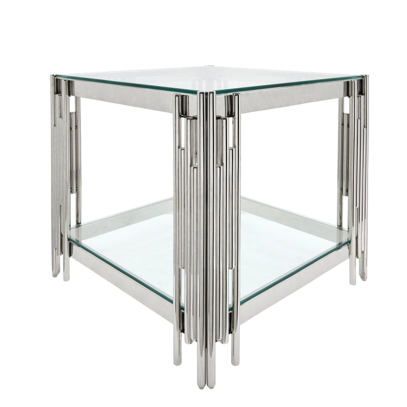 STAINLESS STEEL & GLASS SIDETABLE, SILVER  KD