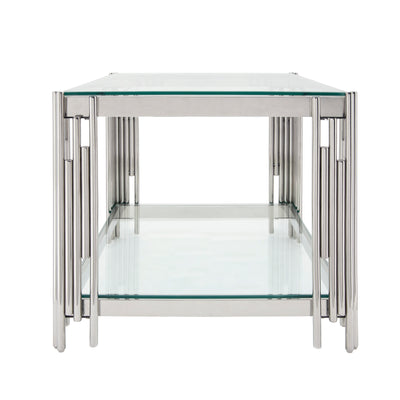 STAINLESS STEEL & GLASS SIDETABLE, SILVER  KD