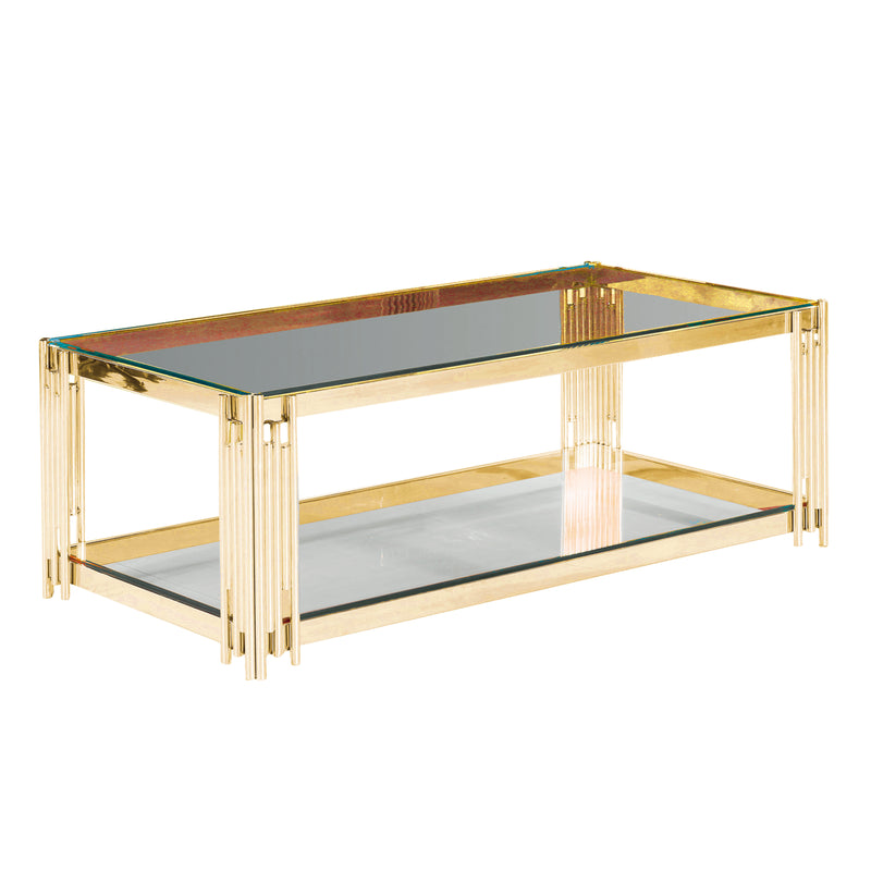 STAINLESS STEEL & GLASS COFFEE TABLE, GOLD  KD