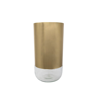 10 METAL & GLASS VASE, GOLD