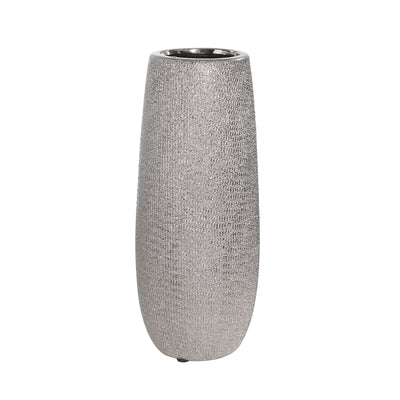 CERAMIC 9.75 VASE , SILVER