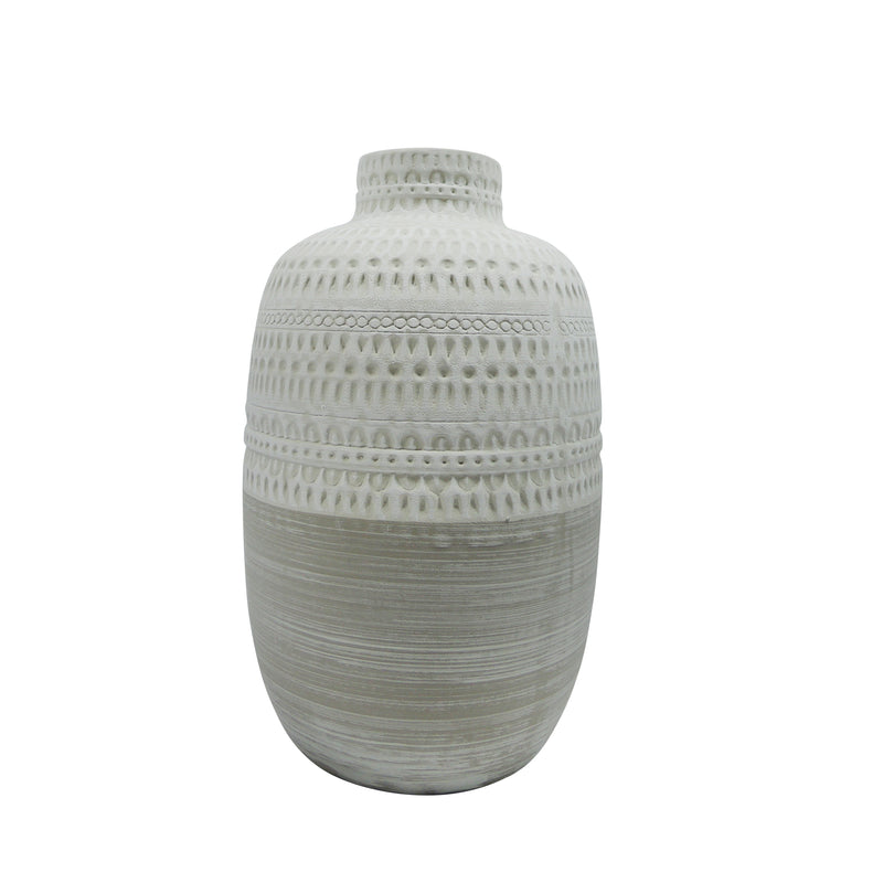 CERAMIC 7.75 TRIBAL VASE, BEIGE