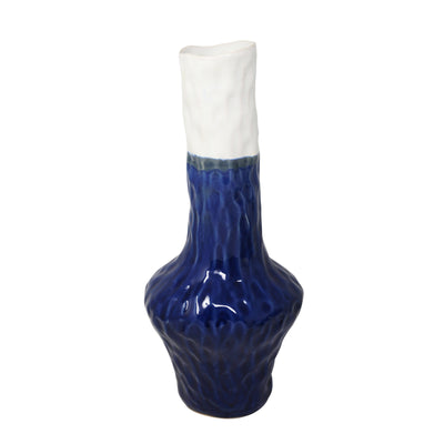 CERAMIC GOURD VASE 17H, WHITE/BLUE