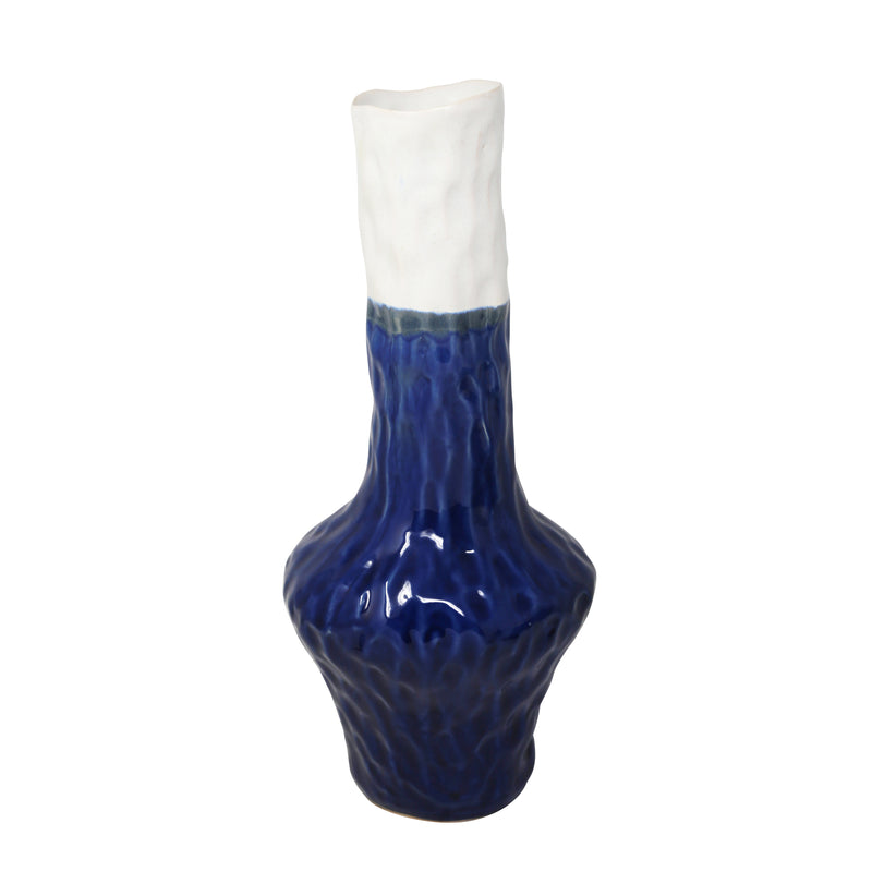 CERAMIC GOURD VASE 17H, WHITE/BLUE