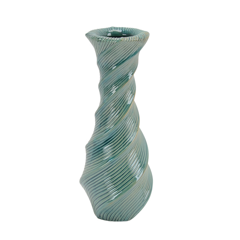 Ceramic Vase W/ Swirl Pattern, 16H Turquoise