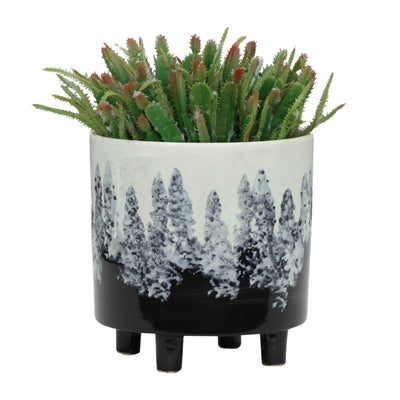 S/2 Ceramic Footed Planters 9/6, White/Black