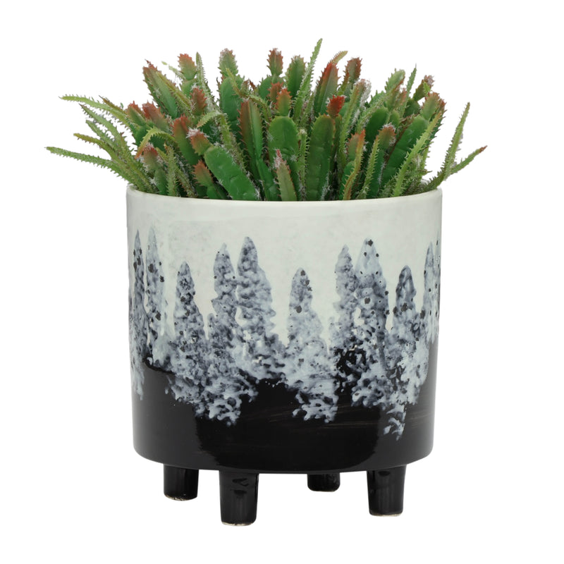 S/2 Ceramic Footed Planters 9/6, White/Black