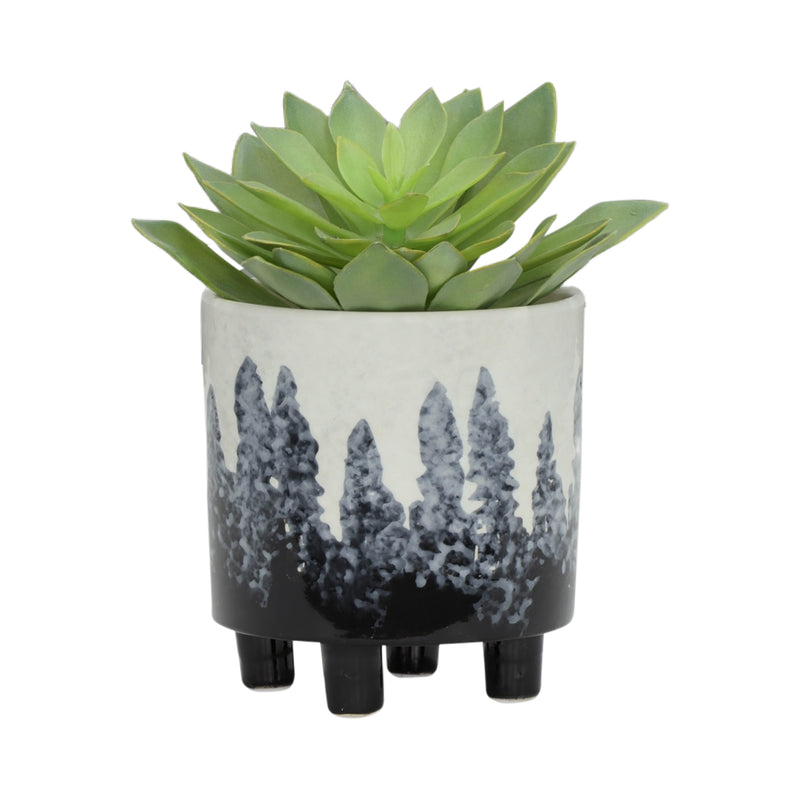 S/2 Ceramic Footed Planters 9/6, White/Black