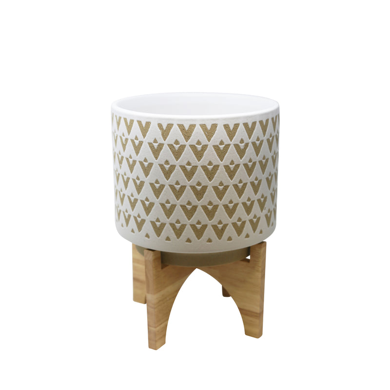 CERAMIC 14.5 PLANTER ON STAND, BEIGE