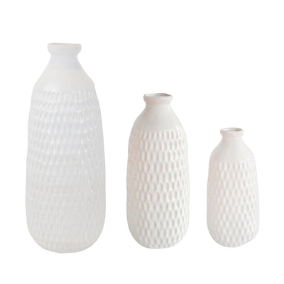 CERAMIC 16 DIMPLED VASE, WHITE