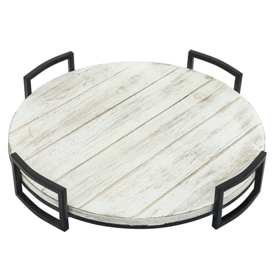 S/2 ROUND WOOD TRAYS, GRAY