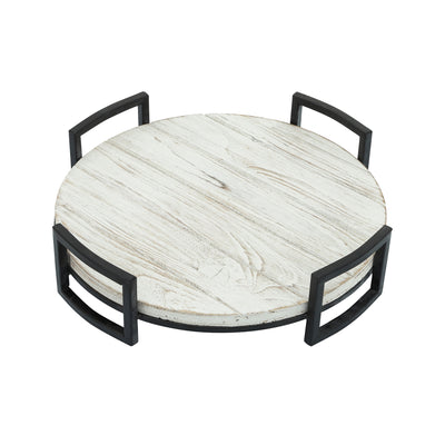 S/2 ROUND WOOD TRAYS, GRAY